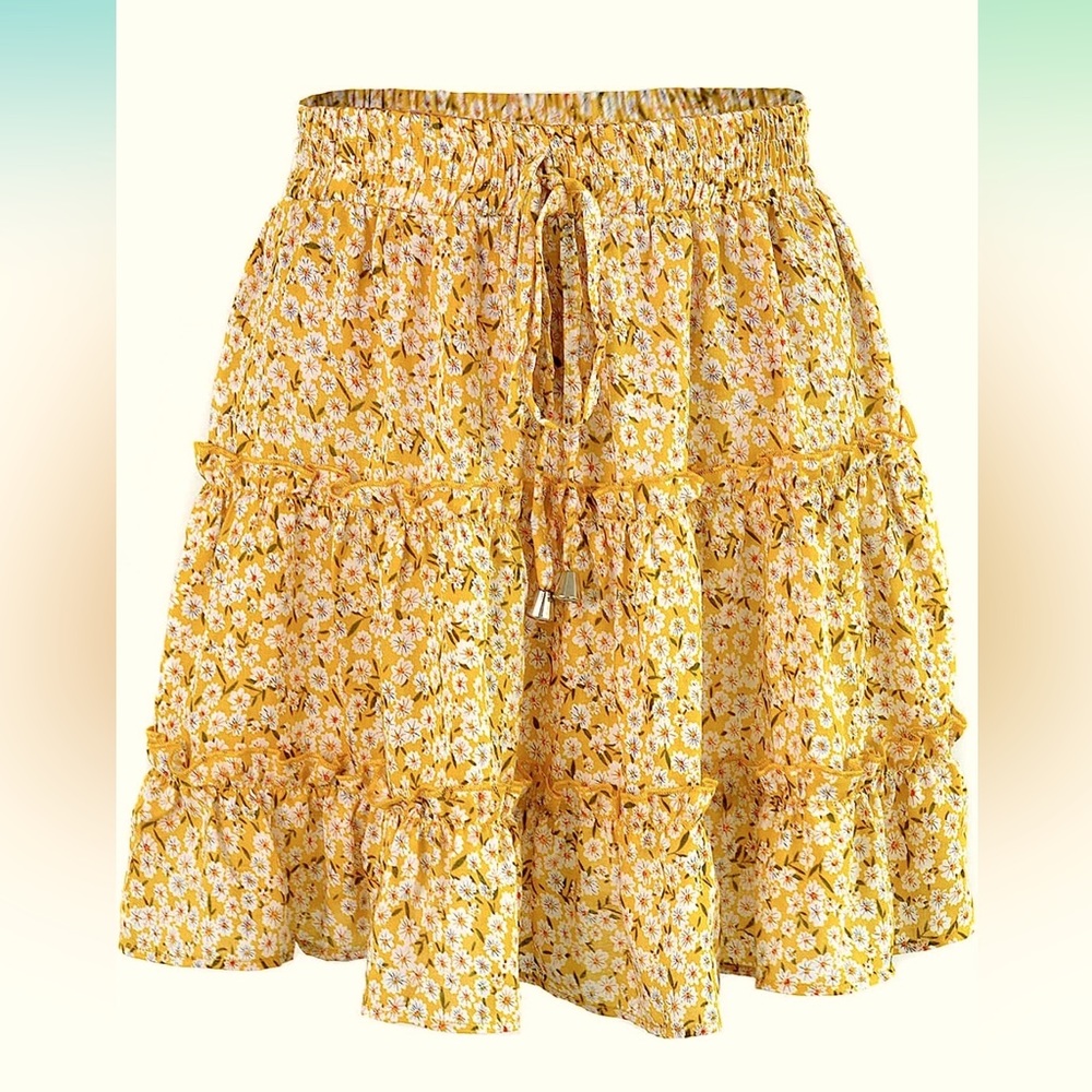 🌼NWOT🌼Summer Cute High Waist Ruffle Skirt Floral Print Swing Beach Mini Skirt